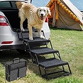 Veehoo Foldable Dog Steps for Car SUV, Collapsible Large Dogs Stairs 17" W | 4 Steps Folding Dog Ramp for Cars Portable Pet Doggie Ramps Ladder Heavy Duty Non Slip Retractable for Vehicle , Up to 200lbs