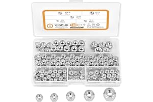 VIGRUE 180PCS 1/4-20 5/16-18 3/8-16 8-32 10-24 Lock Nuts Nylon Insert Nut Assortment Kit, 304 Stainless Steel Hex Locknuts