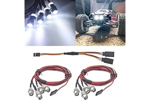 HIRCQOO 4Pcs White LED RC Crawler Headlights, Compatible with Traxxas HSP Tamiya Redcat RC4WD Axial SCX10 Kyosho Arrma 1/8 1/10 1/12 RC Car Truck Monster Crawler, Voltage 3V-7V