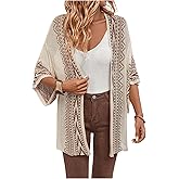 WDIRARA Women's Tribal Boho Cardigans Open Front Knit Lightweight Short Sleeve Kimonos Sweater