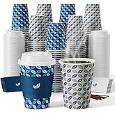 JOLLY CHEF 12oz Paper Coffee Cups 100 Pack, Disposable To Go Coffee Cups with Lids, Sleeves and Stirrers for Christmas