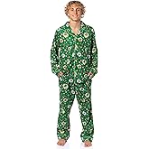 INTIMO Shrek Men's Christmas Donkey Puss in Boots Tossed Print Button Down Sleep Pajama Set