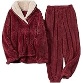 SeeLuNa Womens Fluffy Pajamas Set Fleece Pullover Pants Oversized Plush Sleepwear Cozy Fuzzy Loungewear Loose Warm Pjs Sets