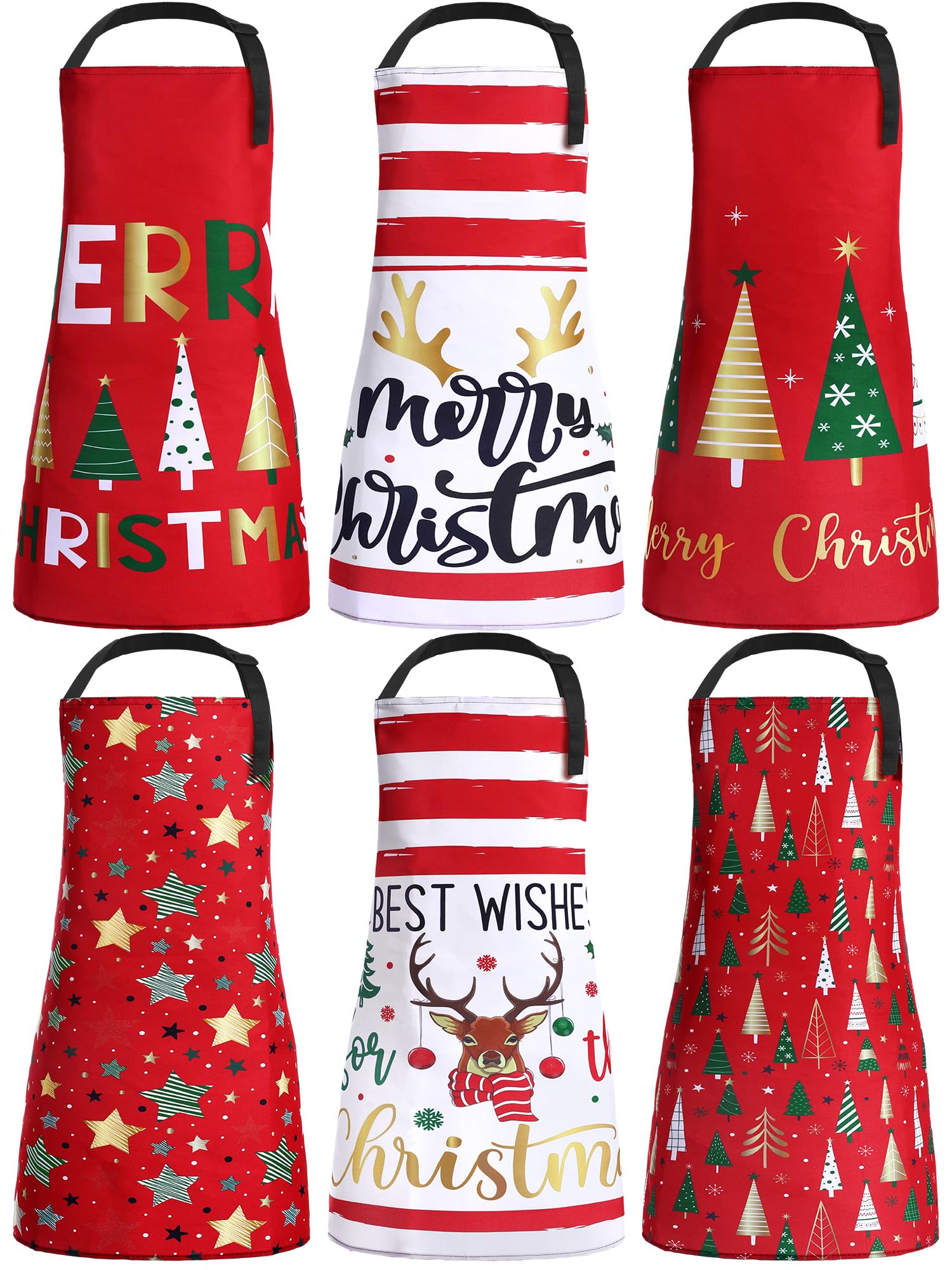 Photo 1 of Bencailor 6 Pcs Christmas Aprons with Pockets Adjustable Xmas Kitchen Aprons Waterproof Cooking Aprons for Women Men(Red and White,Xmas Tree)