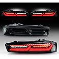 VLAND LED Smoked Tail Lights Compatible For Chevy Camaro Coupe 2016 2017 2018, With Sequential Red Turn Signal lights, daytime running Rear lamps Assembly