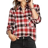 Zeagoo Womens Plaid Shirts Cotton Classic Long Sleeve Button Down Collared Casual Tops Lightweight Spring Blouses