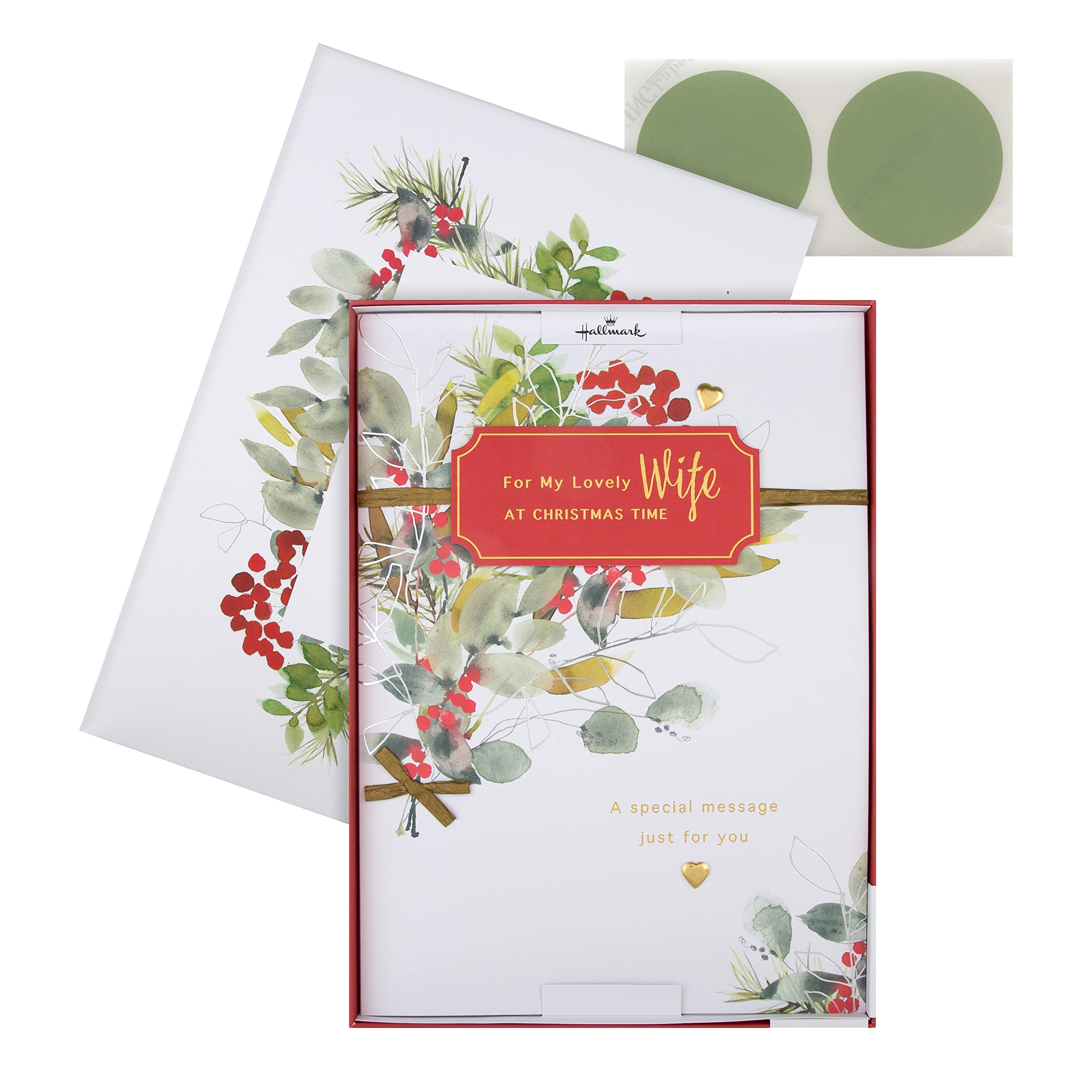 Hallmark Christmas Card, Wife Christmas Card, Boxed Christmas Card, With Gold Foil Details, Seasonal Foliage