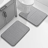 Yimobra U-Shaped Toilet Bath Mat Set 2 Piece - Super Soft Absorbent Quick Dry Memory Foam Bathroom Rugs, Machine Washable Non Slip Floor Carpet for Tub Shower & Single Sink (17x24 & 24x20, Gray)