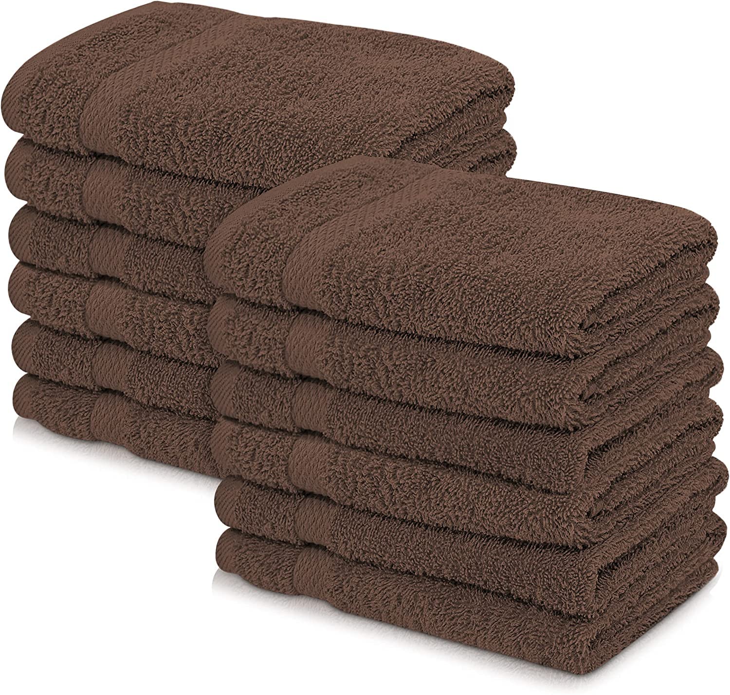 Wholesale Trade Dealz 12 X Face Cloth Flannels (30 x 30 cm-600GSM) 100% Egyptian Cotton Wash Cloths Quick Dry & Absorbent Towel Set for Gym,Spa,Golf (Chocolate, Cotton)