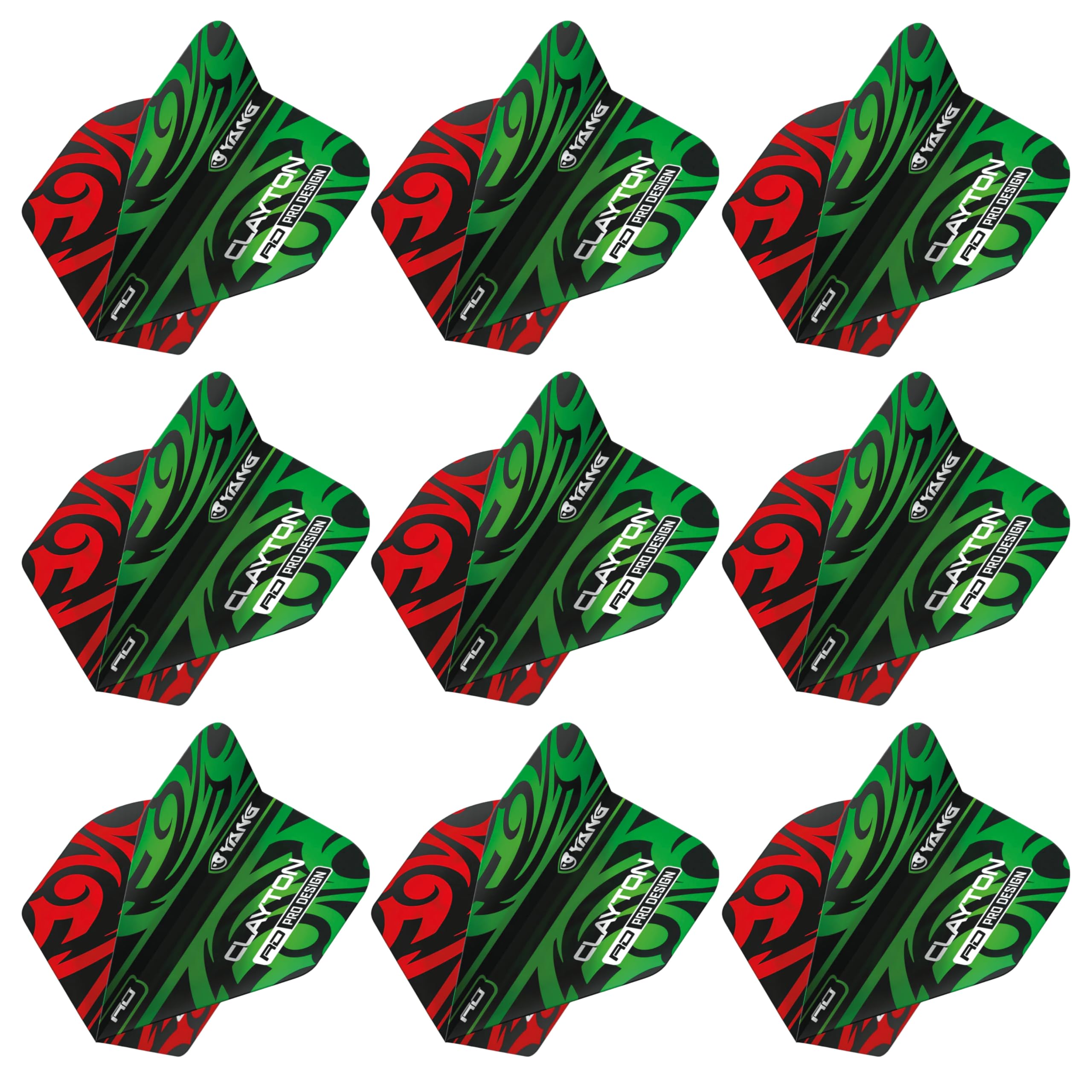 RED DRAGON Yin Yang Double Sided Jonny Clayton Red & Green Standard Dart Flights 3 Sets Per Pack (9 Dart Flights in total)