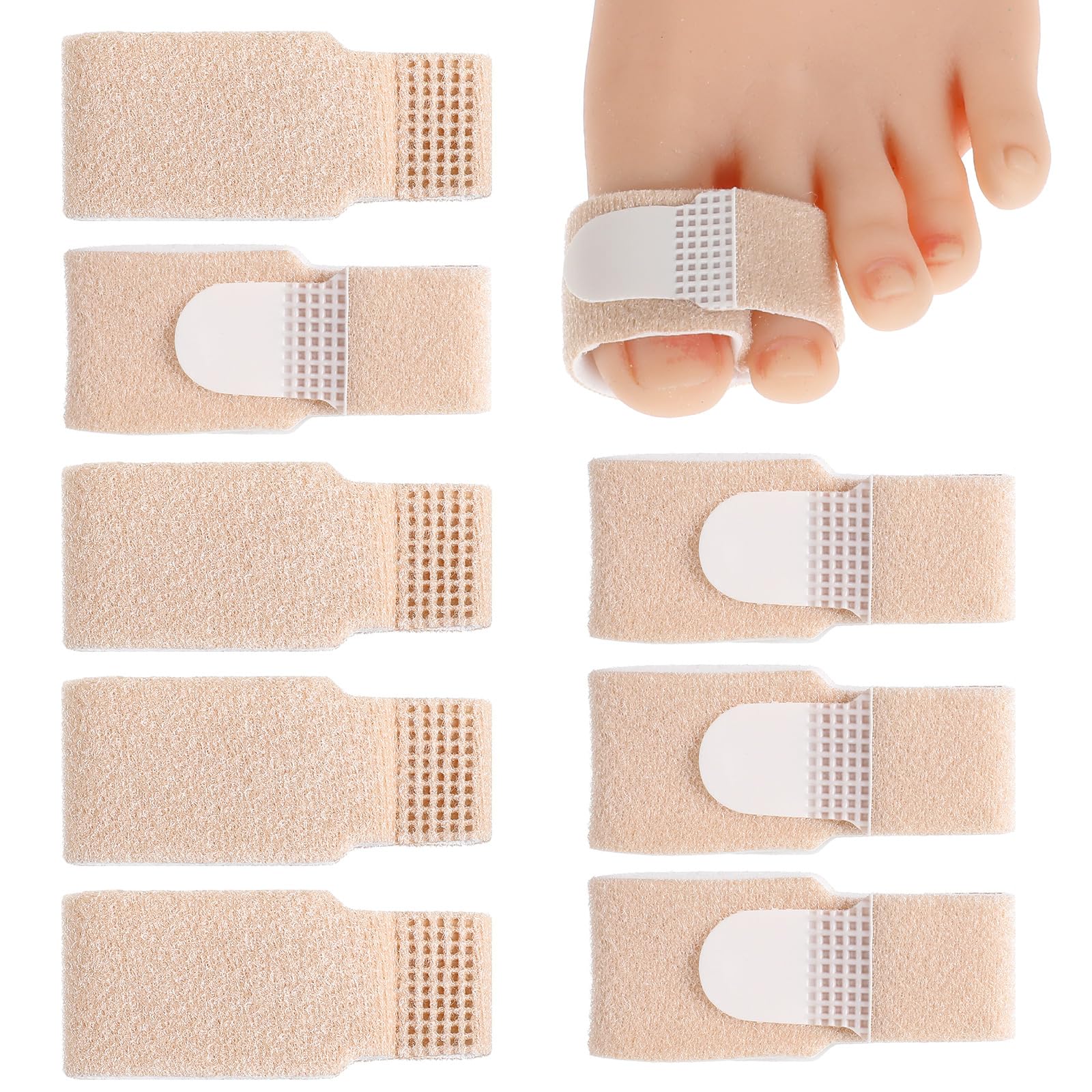 Gjinxi 8 Pack Fabric Hammer Toe Corrector, Reusable Fabric Buddy Toe Wraps for Pain, Fabric Hammer Toe Wraps, Toe Bandages Protectors for Crooked Toes, Curled Toes, Bent Toes and Broken Toes