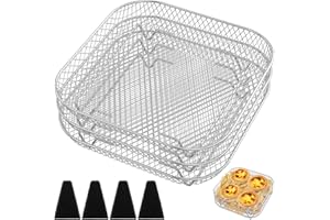 KHZSPP 3Pcs Square Air Fryer Rack,8 Inch 3 Layer Stackable Dehydrator Rack with 4 Silicone Feet,Stainless Steel Grilling Rack