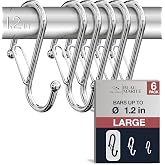 Blau Marit&eacute; 6-Pack Metal S Hooks for Hanging &ndash; Heavy-Duty S-Shaped Hook with Safety Buckle &ndash; Fits Bars up to 1.2 in &ndash; Anti-Drop S-Hooks for Closet, Wardrobes &amp; Storage &ndash; Silver (Large)