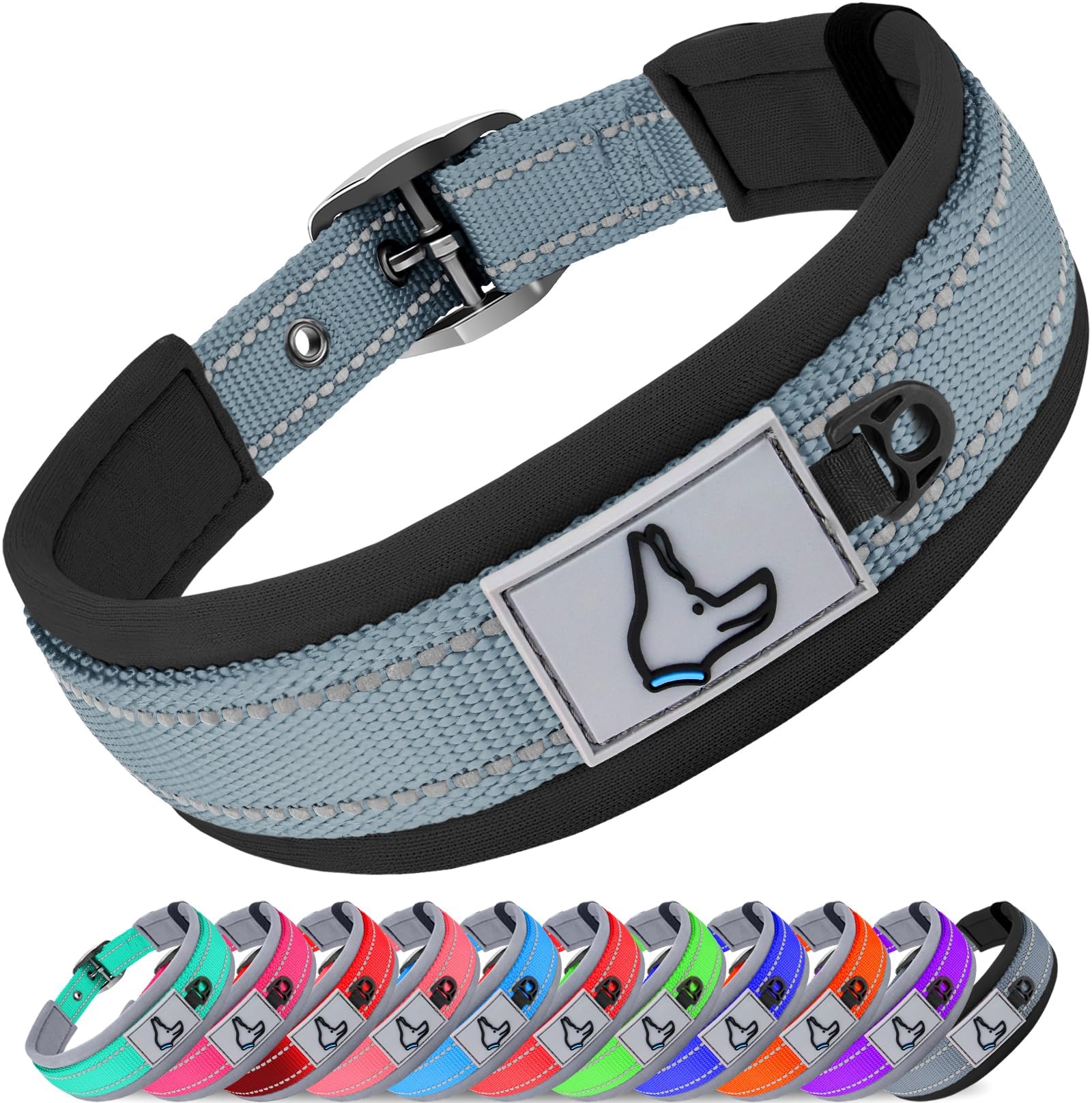 Joytale Reflective Dog Collar Small Dog | Ultra Comfy Soft Neoprene Padded | Heavy Duty Metal Belt Buckle, Gray
