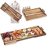 Lounsweer Expandable Extra Large Charcuterie Board with Handles and Knife Set Expand to 32 Inch Acacia Wood Serving Tray Long Cheese Platter for Parties Gatherings Valentines House Warming Gift