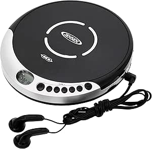 Jensen CD Portable Personal CD Player with 60 Seconds Anti-Skip Protection, FM Radio &amp; Bass Boost + Stereo Earbuds - Black