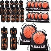 Talltalk 24 Pcs Basketball Team Gift Set – 12 Basketball Squeeze Water Bottles 24oz and 12 Drawstring Bags – Perfect for Sports Events,Team Gifts,School Sports,and Holiday Parties