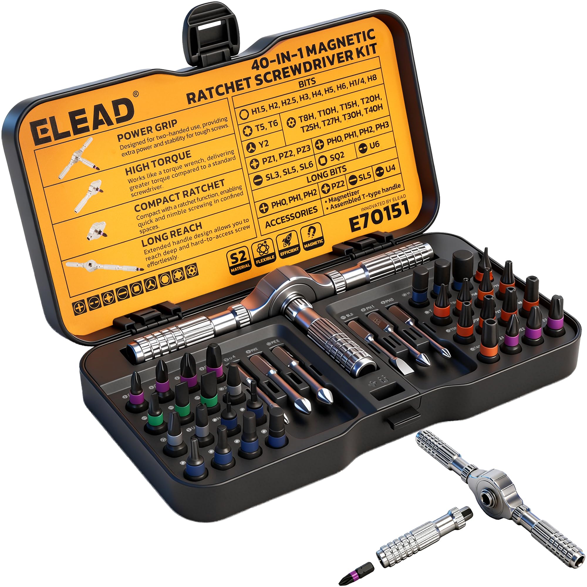 Photo 1 of 40 in 1 Magnetic Ratchet Screwdriver Set, Multi Bit Magnetic Ratcheting Screwdriver Set with Detachable Ratchet Handle, Repair Tool Kit for Computer Bicycle Furniture DIY