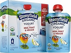Stonyfield Organic Kids Whole Milk Yogurt Pouches 3.5 oz. Each Ct - Real Fruit Veggie, Pear Spinach Mango, (Pack of 4)