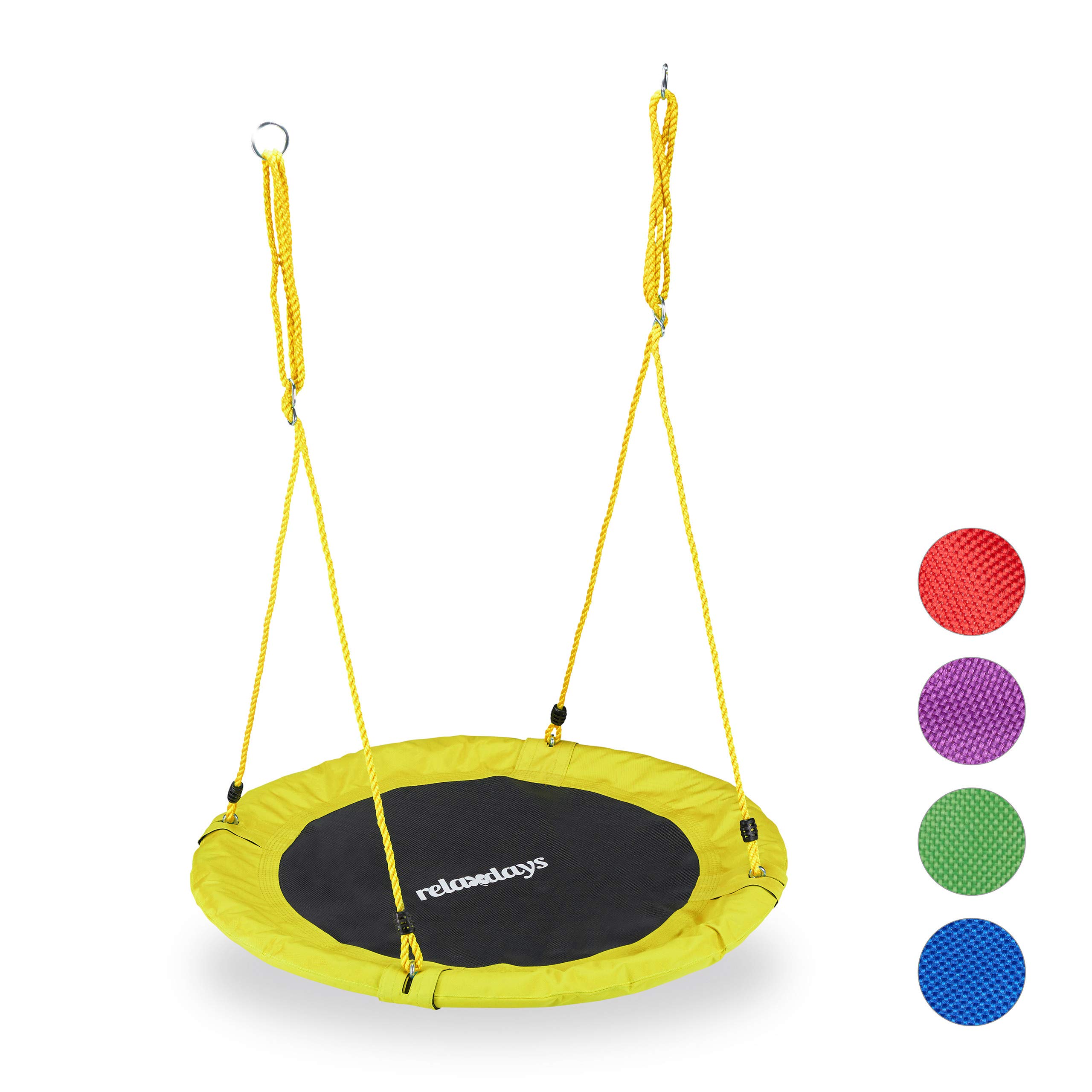 Relaxdays Round Nest Swing for Children & Adults, Adjustable, Ø 90 cm, Spider Web Seat, For up to 100 kg, Yellow