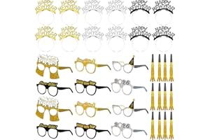 Yunsailing 36 Pieces New Years Eve Party Supplies 2026 Glasses Black Silver and Gold Headbands for Happy New Years Eve Party Decorations Accessories