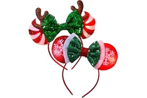 LEZIAZANY 2Pcs Christmas Mouse Ears Headbands Christmas Sequin Santa Reindeer Christmas Headband Park Ears Cosplay Costumes Accessories