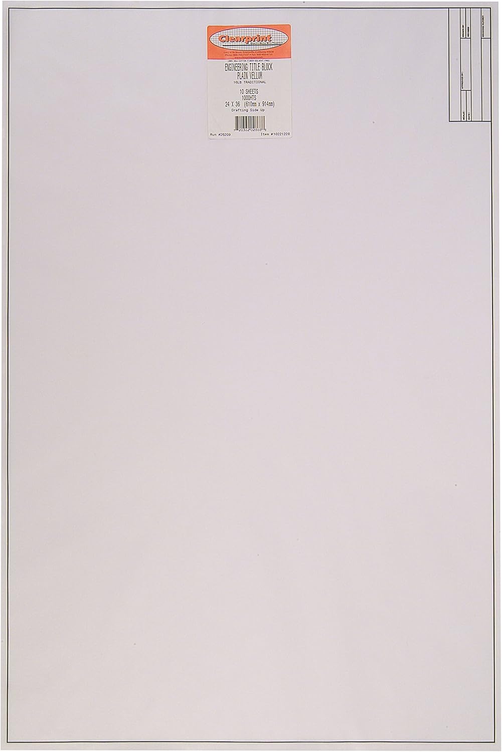 Clearprint Vellum Sheets with Engineer Title Block, 18x24 Inches, 16 lb, 60 GSM, 1000H 100% Cotton, 10 Sheets/Pack, Translucent White (10221222) : Arts And Crafts Vellum : Office Products
