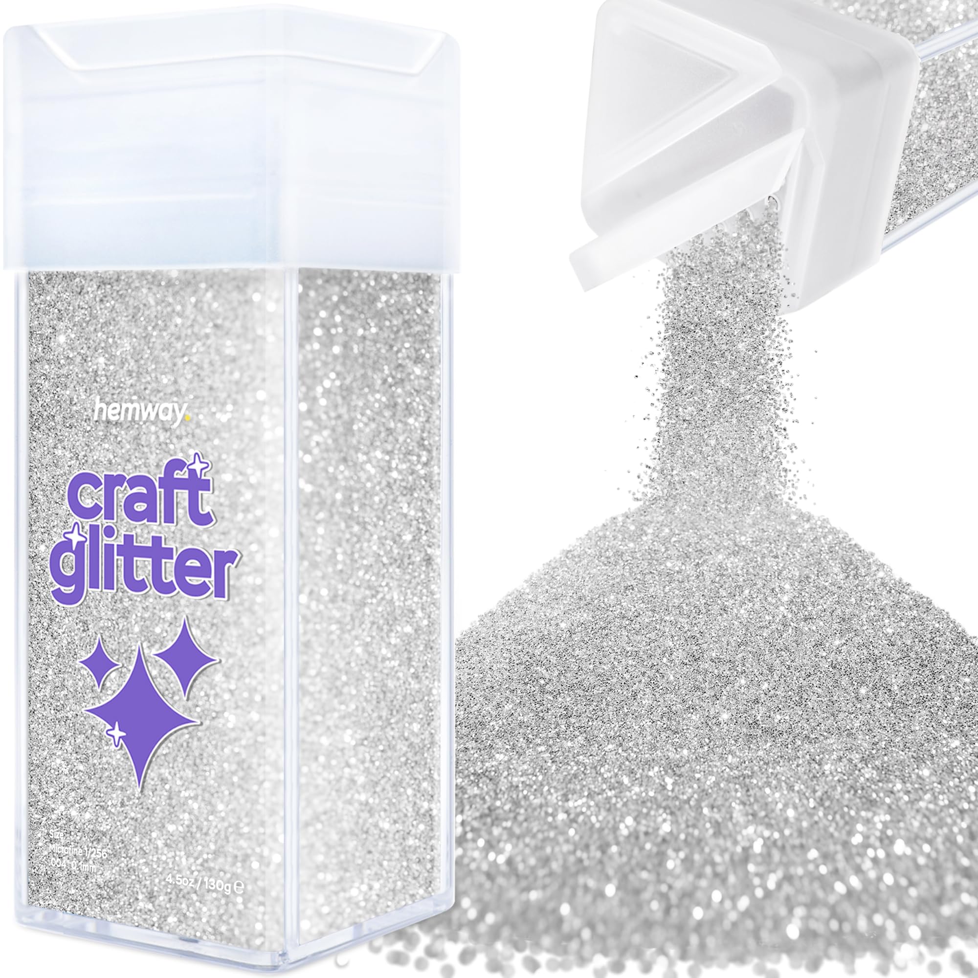 Hemway Glitter Shaker Silver 110g Microfine, Craft Glitter Shaker for Resin & Epoxy Crafts, Christmas Art Supplies, Nail, Body, Face, Eye, Festival, Crafting, Slime, Sparkle