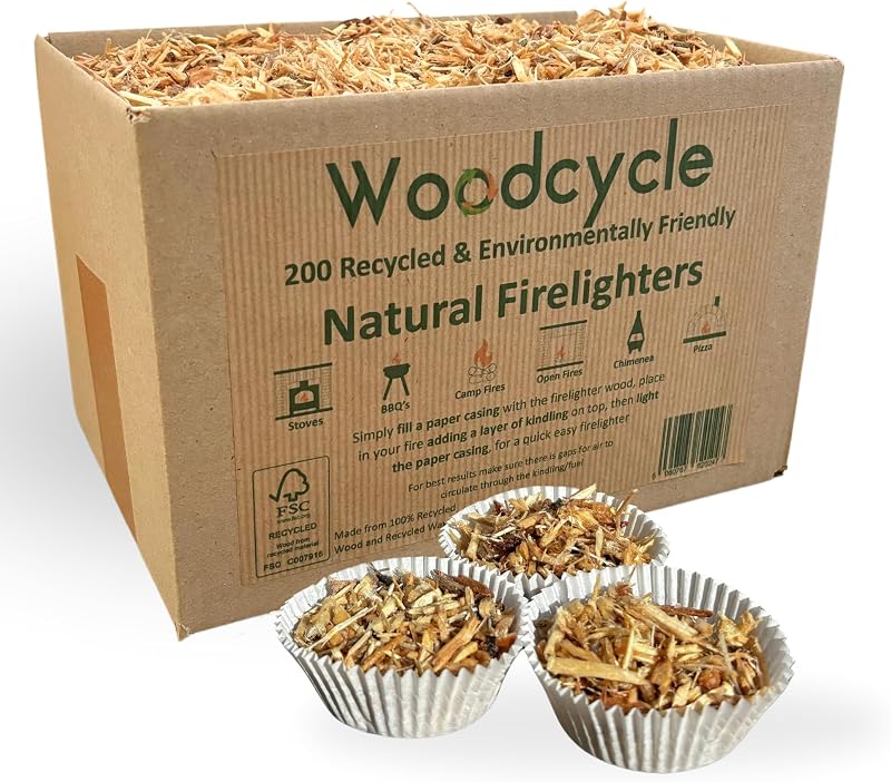 Woodcycle Natural Firelighters - 200 Eco-Friendly Starters for BBQs