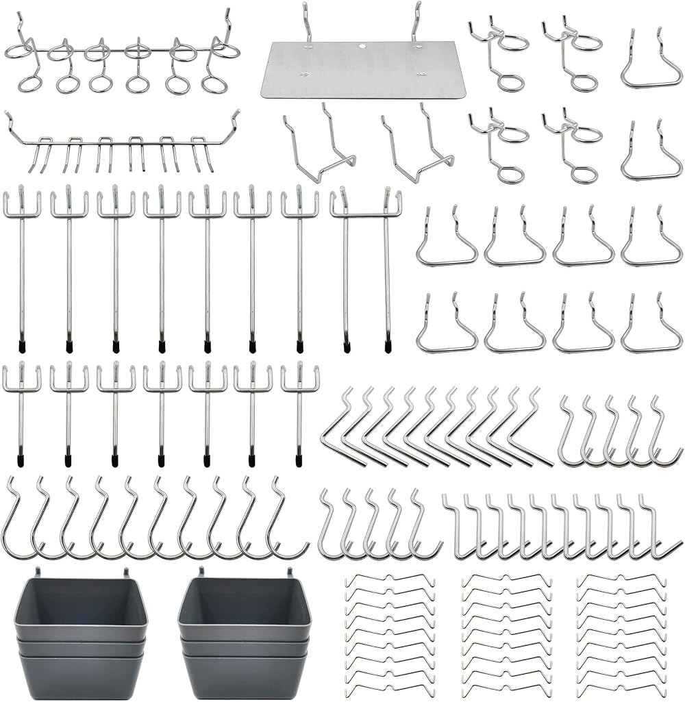 FRIMOONY 140pc Pegboard Hooks Assortment, Bins, Locks for Tool Organizing