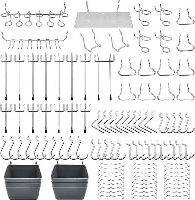 FRIMOONY 140pc Pegboard Hooks Assortment, Bins, Locks for Tool Organizing