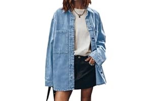 Womens Oversized Jean Jacket Long Sleeve Trendy Denim Jacket Coat Casual Button Up Denim Overshirt Blouse Shackets