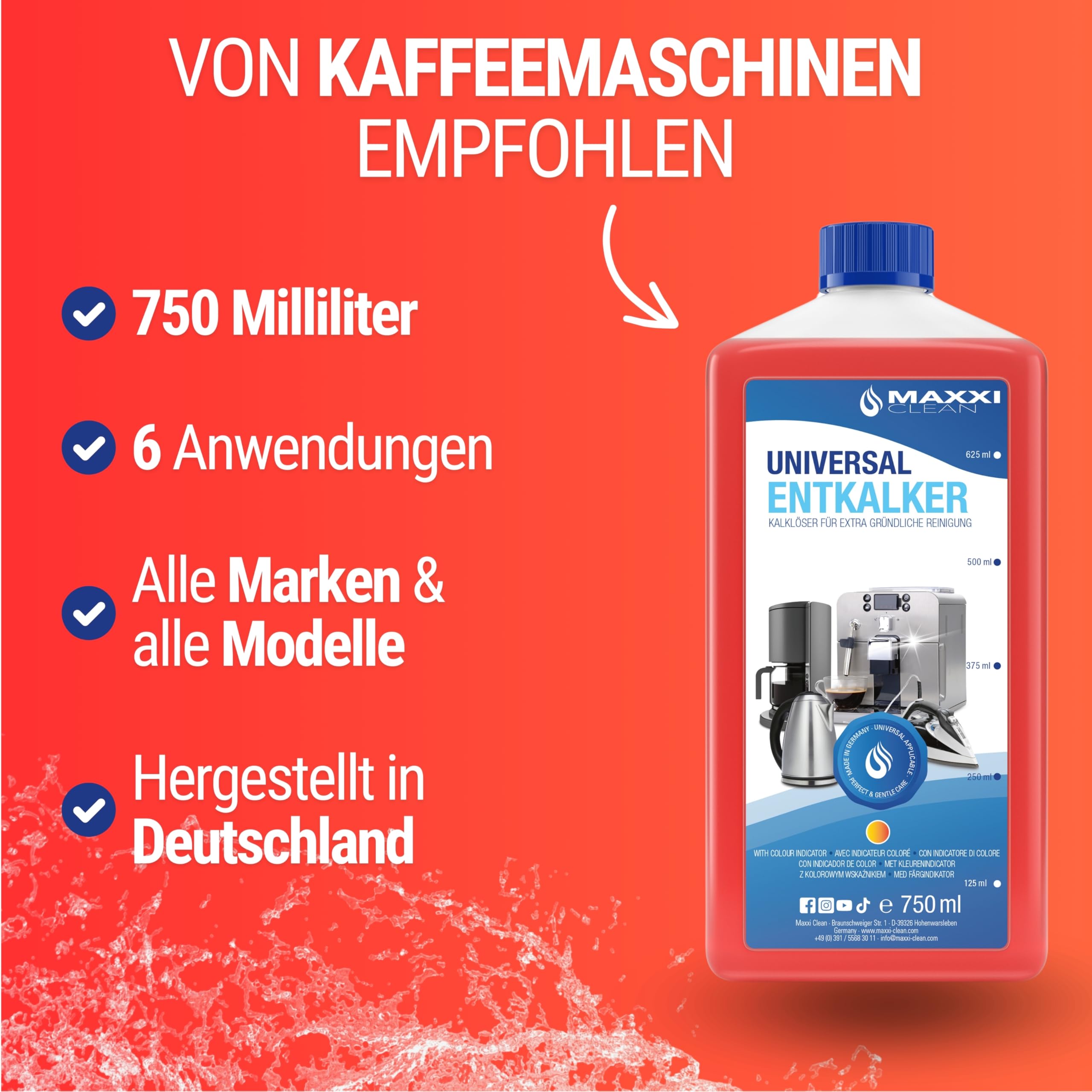 Maxxi Clean | 1x 750 ml Universal Entkalker Konzentrat für Kaffeemaschinen & Kaffeevollautomaten aller Typen | für 6 Entkalkungsvorgänge | universelle Gerätereinigung gegen Kalk und Verschmutzungen 4