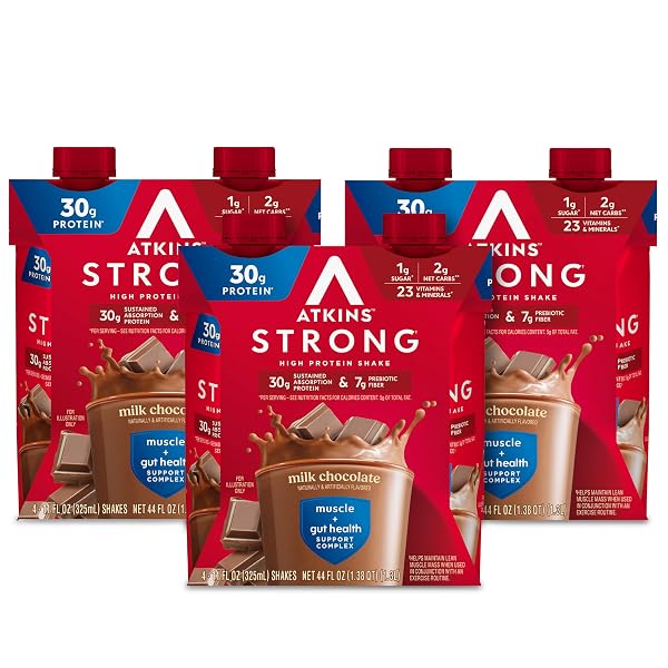 ATKINS STRONG HIGH PROTEIN SHAKE, MILK CHOCOLATE, 30G...