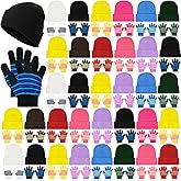 Xtinmee 100 Pcs Kids Winter Beanie and Gloves Bulk Warm Knit Hat Stretchy Full Fingers Gloves Pack Unisex Cold Weather Set
