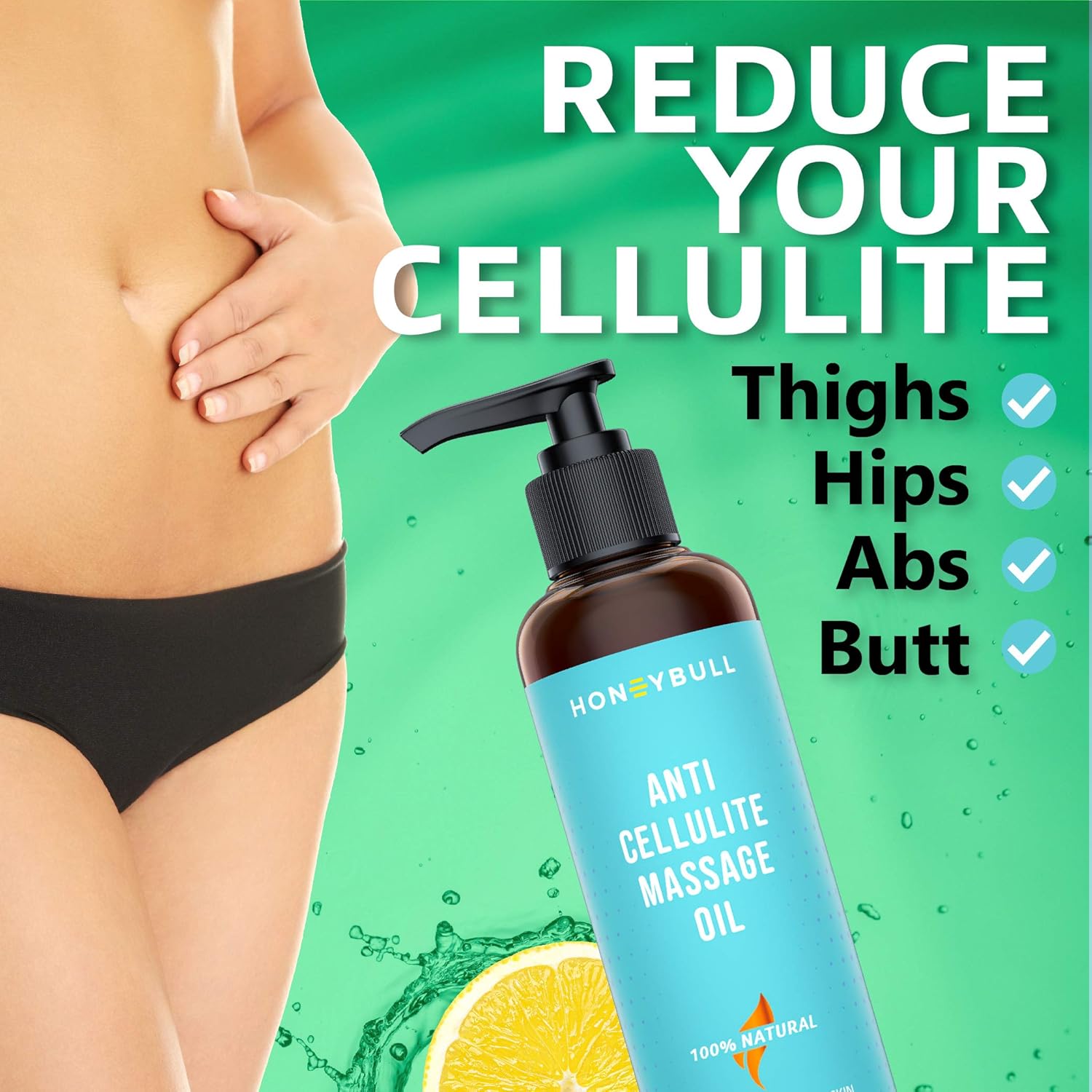 HoneyBull Anti Cellulite Cream Massage Oil (300mL) Skin Tightening Body Lotion 100% Natural : Beauty