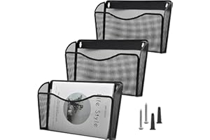 COSYAWN 3 Pack Mesh Wall Mounted File Holder, Metal Hanging Paper Folder Organizers, Single Pockets for Classroom Home and Office Black