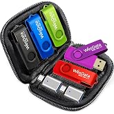 WesData 5 Pack 64GB USB Flash Drive and 2 Pack USB C Adapters in a Case, Thumb Drives Memory Stick Storage and Backup for Smart Phones with Type C Port, Laptops, PC(5 Colors) (64, GB)