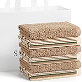 Kitchen Dish Towels for Drying Dishes, Large Cotton Kitchen Towels, Stripped Terry Dish Cloths, Thick Highly Absorbent Towel Sets with Hanging Loop, 16" X 26", 6 Packs,Beige and Solid Color