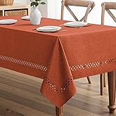 MIULEE Burnt Orange Rectangle Linen Polyester Fall Thanksgiving Tablecloth with Decorative Cutouts Waterproof Stain Resistant Table Cloth 60x84 inch Farmhouse Style for Dining Wedding Party