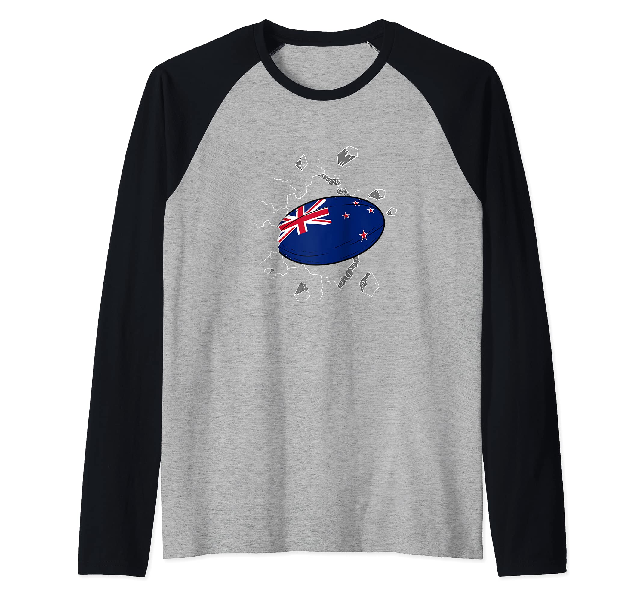 New Zealand Rugby Gear New Zealand Flag Rugby Ball Sports Raglan Baseball Tee