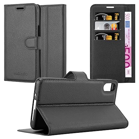Cadorabo Hülle für BQ Aquaris X5 - Hülle in Phantom SCHWARZ - Handyhülle mit Kartenfach und Standfunktion - Case Cover Schutz