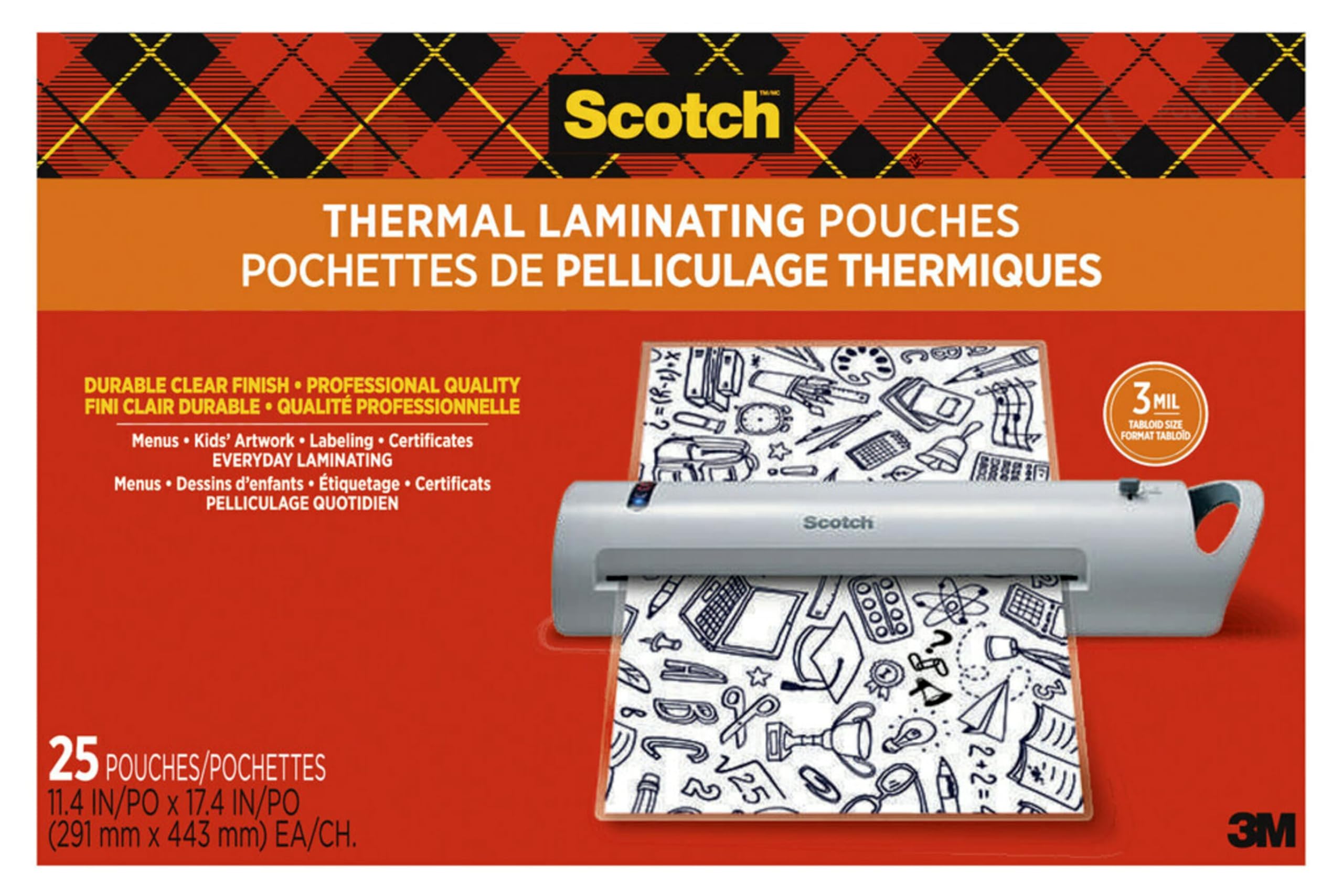 Scotch Thermal Laminating Pouches, Legal Size 11 x 17 Inches, 25 Pack Laminating Sheets, 3 Mil, Education Supplies & Craft Supplies, For Use With Thermal Laminators