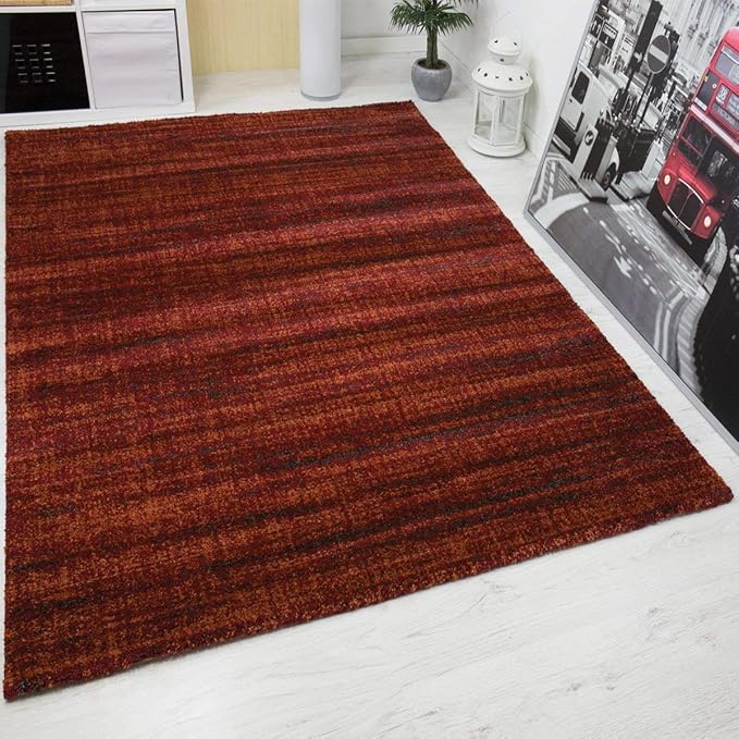 VIMODA Teppich Hochwertig Schlaf- und Wohnzimmer Rot Modern Dichter Hoher Flor Mehrfarbige Melierung mit Used Optik, Maße:160x230 cm