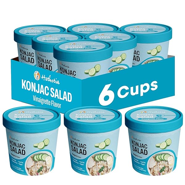HETHSTIA LOW CARB KONJAC PASTA CUP, COLD SHIRATAKI FETTUCCINE WITH VINAIGRETTE SAUCE, GLUTEN-FREE VEGAN SIDE DISH, KETO, SUGAR-FREE, LOW FAT, PRE-PACKAGED MEAL, READY TO EAT, 6.7 OZ (PACK OF 6)