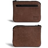 Hide & Drink, Rectangular Zippered Pouch, Compact Bag for Coins, Small Personal Items, Cash & Card Holder, Full Grain Leather, Handmade, Bourbon Brown