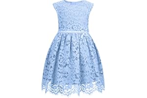 ALLOVIN Girls & Toddlers Sleeveless A-Line Lace Party Dress Birthday Wedding & Flower Girl Dress with Beaded Bowknot 2-12Y