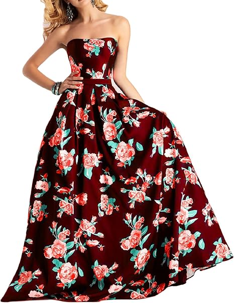 strapless floral prom dress