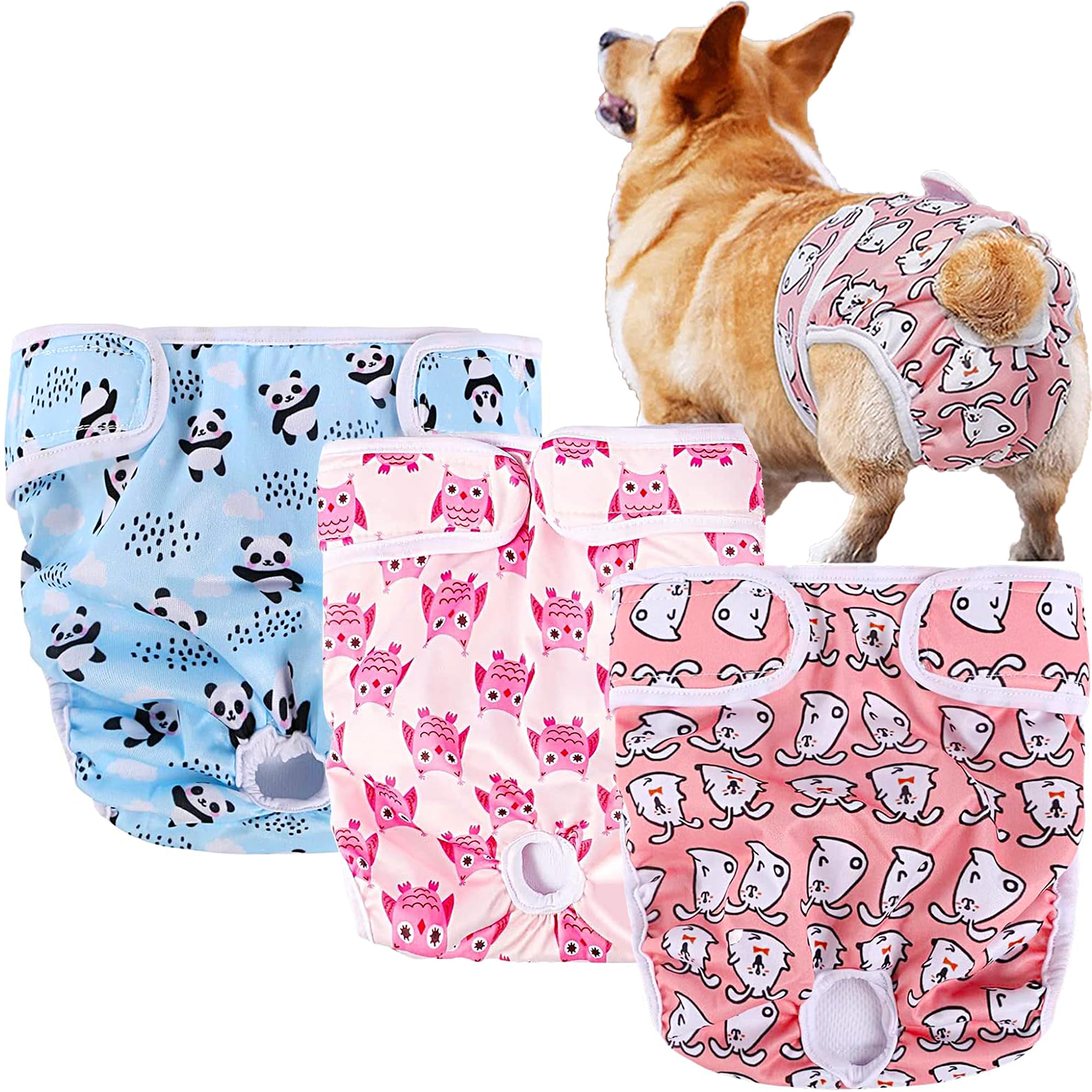 XFLYP 3 Pack Dog Nappies, Dog Diapers Reusable Washable Super Absorbent Adjustable, Female Dog Incontinence & Long Travels, XL (Waistline 60-70CM)