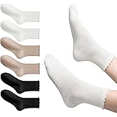 HOZMOZ 6 Pairs Ruffle Socks Women, 98% Cotton Cute Frilly Ankle Socks, Size 5-9, Casual, Work, Outfit Essentials